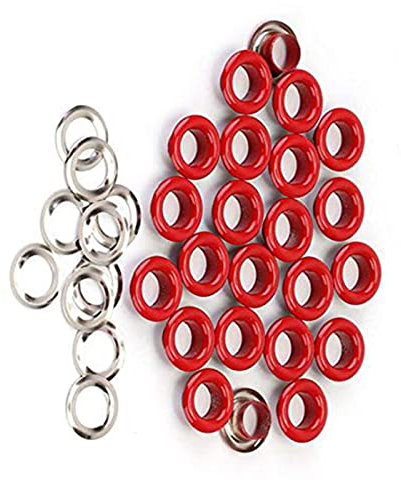 Set di 100 occhielli e rondelle da 5 mm – Occhielli antiruggine per abbigliamento, teloni, pelle e scrapbooking artigianato (rosso, 5 mm)