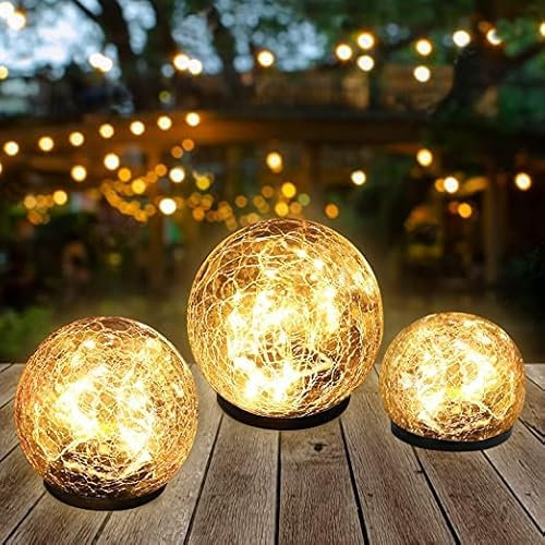 JIAXING Luces De Bola De Vidrio Craquelado, Luces Solares De Jardín Impermeable Encendido / Apagado Automático Para Macizo De Flores Camino Patio Impermeable Césped luces (5,9''-3 globo)