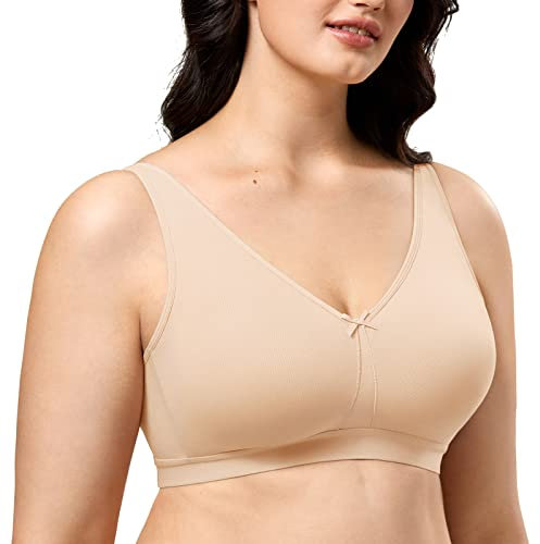 AISILIN Women's Non Wired Bras Full Cup Cotton Comfort No Padding Plus Size Sleep Wireless Beige 38E