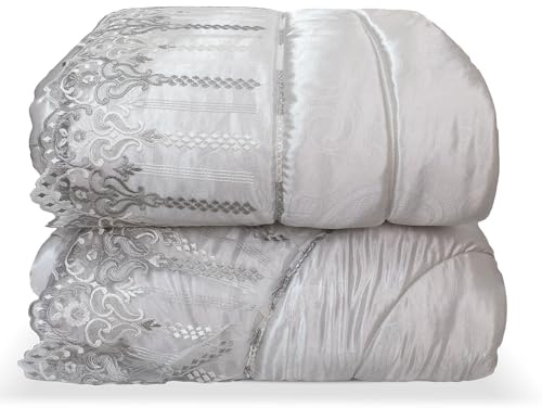 Nada Home Renato Balestra Priscilla Winter-Steppdecke für Doppelbett, 270 x 270 cm, Jacquard-Satin mit Makramee-Spitze, 350 g, hergestellt in Italien, elegant und warm