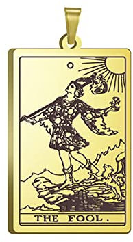BlackAmazement 316L Edelstahl Anhänger Halskette Tarot Karten Justice Fool Empress Wheel of Fortune Dog Tag Silber Gold Damen Herren (Modell: Der Narr - Farbe: Gold - Ohne Kette)