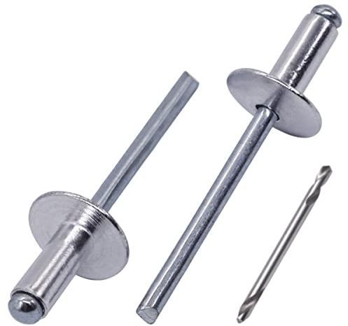 SKIR'CO (50 Stück) Großer Flansch Aluminium Blindnieten 5,0 x 12 mm, Stahldorn, Bohrer enthalten