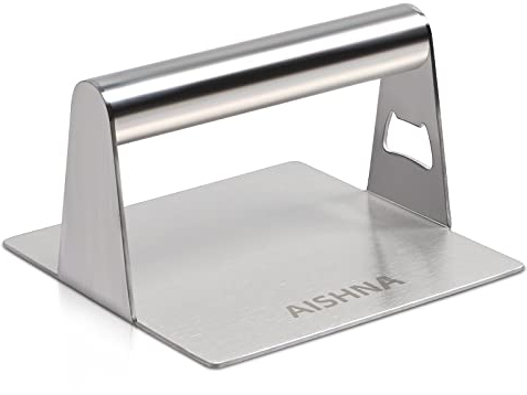Stainless Steel Burger Smasher, Heavy-Duty Bacon Grill Burger Press, 5.51-Inch Round, Perfect for Flat Top Griddle Grill Cooking, Steak, Paninis, Flatbreads and Sandwiches (Square)