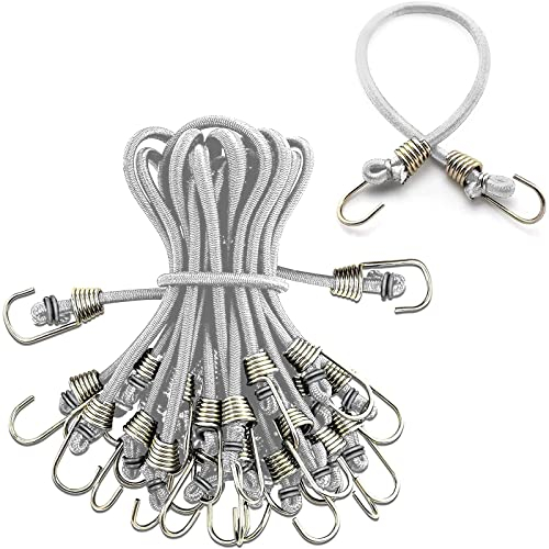 Morobor Lot de 10 mini tendeurs élastiques blancs avec crochets en métal pour vélos, porte-câbles, tentes, chariots, etc