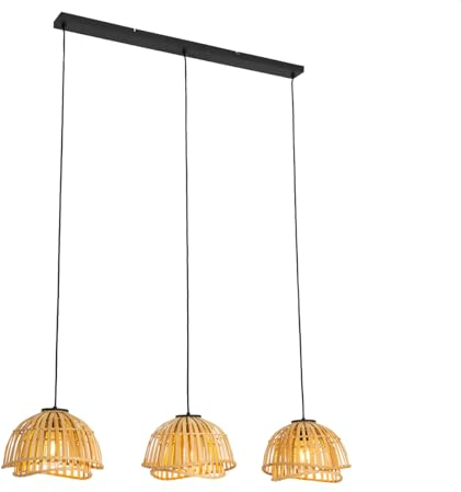 Qazqa Esstisch Orientalisch Pendelleuchte, Pendellampe - Pua - Naturel, 3-flammig, 120cm, Ideal als Esszimmerlampe, Flur, Küche lampe, Wohnzimmerlampe und Schlafzimmerlampe