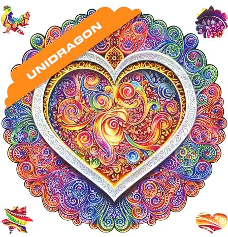 UNIDRAGON Original Wooden Puzzle Mandala Conscious Love Medium Size 9.8 x 9.8 in (25 x 25 cm) Puzzle for Adults and Kids Brain Teaser, Jigsaw Puzzles for Adults