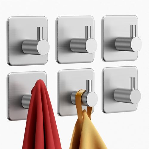 Auxmir Ganci Adesivi, Appendi Accappatoio Bagno in Acciaio Inox, Forte, Impermeabile, Antiruggine, Autoadesivo, Rimovibile senza Tracce, Salvaspazio, Porta Asciugamani Bagno Cucina Ufficio, Argento
