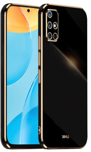 EASSGU Galvanisierter Rahmen Handyhülle für Samsung Galaxy A71 4G (6.7 Inches), Weiche TPU Silikon Schutzhülle - Schwarz