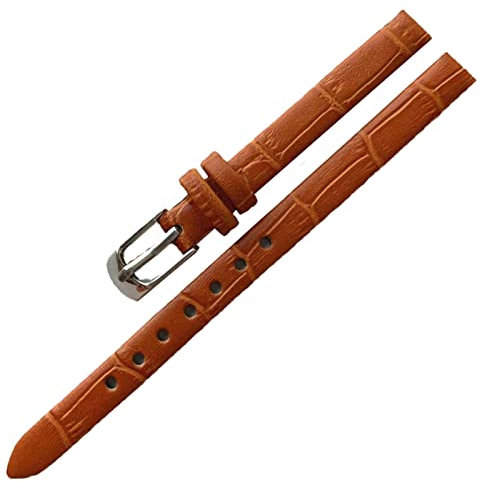 LEBINA Accessoires de Montre Bracelet de Montre Vintage pour Femme et fille Bracelet en cuir 8mm 10mm Boucle Ardillon en or Rose, Marron clair argenté, 8mm