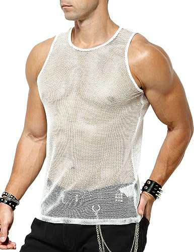 Casey Kevin Netzhemd Herren Netz Tank Top Muskel Transparent Shirt, L