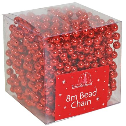 Christmas Luxury 8 Metre Bead Chain Garland Decoration Xmas Tree Hanging Ornaments (Red)