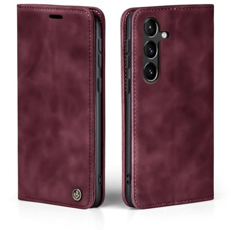 LBH Handyhülle für Samsung Galaxy S23 FE in Weinrot mit Karten- und Geldfach Smartphone Hülle mit Standfunktion Flip Case Schutzhülle Magnetverschluss Vintage