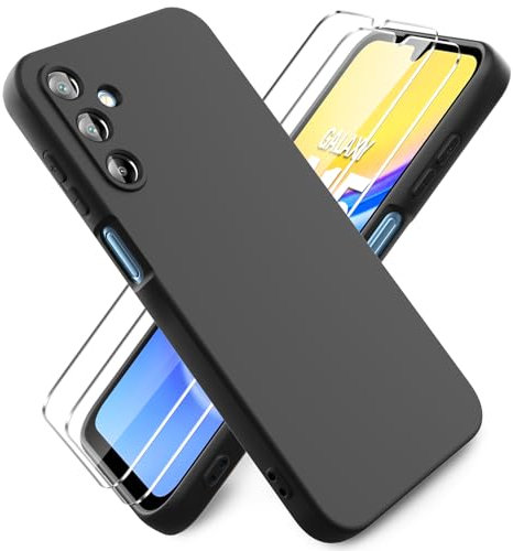 Ikziwreo - Funda para Samsung Galaxy A15 4G/5G, con 2 Pack Protector de Pantalla de Vidrio Templado, Carcasa de Silicona Suave Ultrafina, Case de Goma a Prueba de Choques a los Arañazos - Negro