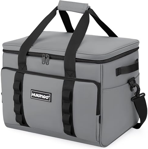 Hulongo Nevera Portátil Plegable Grande Impermeable Playa Bolsa Térmica para Camping, Viaje y Compras, 37L, Gris