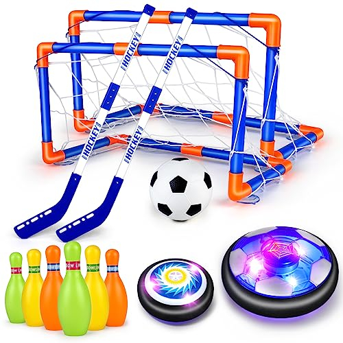 Own1one Air Power Fußball, 4 in 1 Wiederaufladbar Hover Fußball Hockey Set mit LED, Kinderspielzeug Fußball Geschenke für Kinder Jungen Mädchen 3 4 5 6 7 8 9 10 Jahre