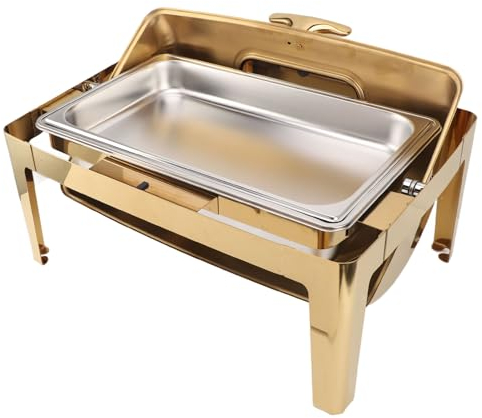 Chafing Dish-Buffet-Set, Zwei in Einem, Rechteckig, Gerade, Sichtbare Heizung, Klappdeckel, Verstellbarer Buffet-Herd, Buffet-Wärmer mit Griff für die Küche, 9 L (1 Fach)
