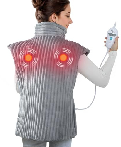 Wearable Massaging Heating Pad for Neck and Shoulders, Grey, 24x35inch
