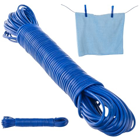 KADAX 20 m Wäscheleine mit Kunststoffummantelung, Wäscheseil für Haushalt & Garten & Camping, Reißfeste und Rostfeste Leine, Starke und Stabile Wäscheschnur (Blau)