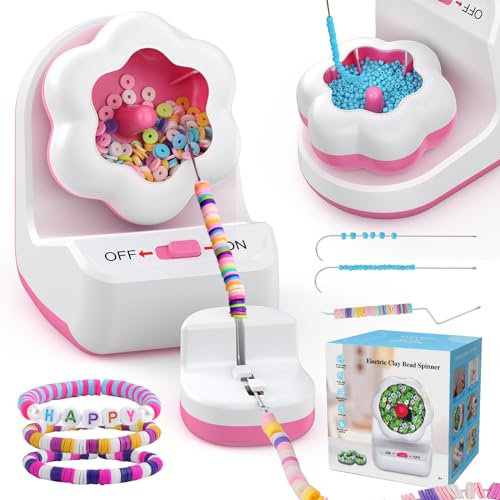 Omgpeike Clay Bead Spinner, Electric Bead Spinner Set for Jewelry Making, Friendship Bracelets Maker with Needle and Elastic String, Perfect for Handmade DIY Crafts, Pink (Beads Not Included)