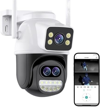 JOLIANE 6MP Camera Outdoor 12MP Three Lens Dual Screens 8X Zoom CCTV Video Cam Auto Tracking Security Protection Surveillance for Home Security(6K 12MP Add 128G)