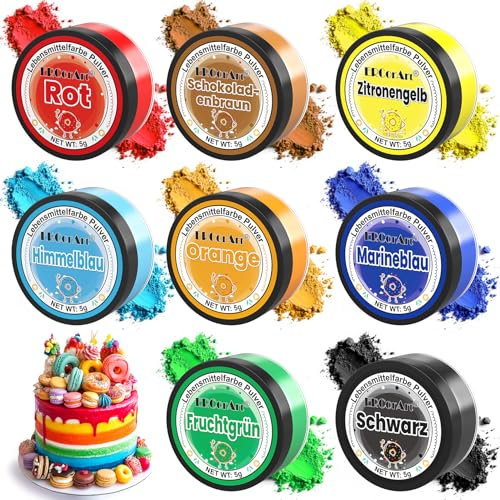 Lebensmittelfarbe Pulver - ERCorArt 8 Farben Lebensmittelfarben, Hochkonzentrierte Farben, Geschmacklos, Essbare Puderfarbe für Torten, Fondant, Backen, Macarons, Kekse, Buttercreme - 5 g (Jede)