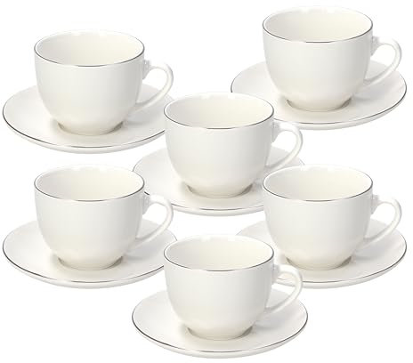 Tognana Juego de 6 tazas de té con platillo, porcelana, color blanco