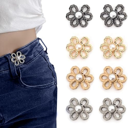 WANGENPING 8 Paare Hosenknöpfe zum Enger Machen, lütenblattform Hose Enger Machen Clip, Verstellbare Nagelfreie Taillenschnallen, Hosenbund Enger Machen, für Lose Hosen Jeans Damen Rock