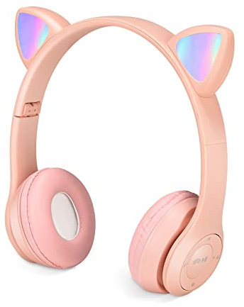 QCXWCJWD Auriculares Bluetooth para Niños con Micrófono y Oreja de Gato, Plegables, Inalámbricos, para Escuela y Viajes (Rosa)