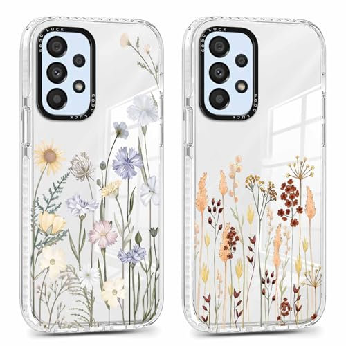 Xylota 2 x Transparent Handyhülle für Samsung Galaxy A53 5G 6,5 Hülle, Durchsichtig Case Muster Aesthetic Blumen Mädchen Frauen Schutzhülle,Weich Silikon TPU Bumper Stoßfeste Cover für Samsung A53,21