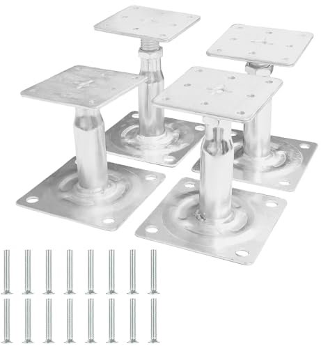 4 Stück Pfostenträger Höhenverstellbar, Verzinkte Pfostenträger 100-140mm, Stützen Höhenverstellbar zum Aufschrauben für Zäune, Unterstände, Carports, Pergolen, Bauarbeiten Super Dick