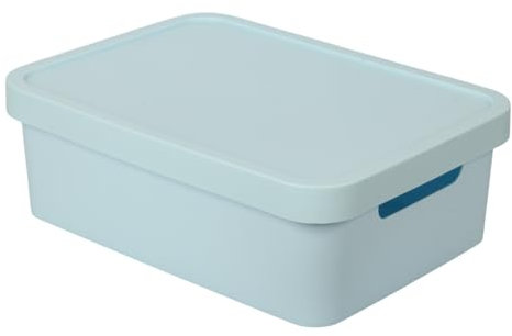 Jolie Max Plastic Storage Box with Lid, 19L Capacity, Solid Matte Colour, Decorative Design with Handle, Stackable & Nestable Space-Saving Organizer for Home, Office – 45.5 x 33.5 x 15.5 cm (BLUE)