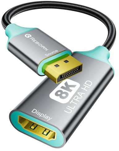 Reborn Adaptateur DisplayPort 1.4 vers HDMI 2.1 8K @ 60 Hz/4K @ 120 Hz unidirectionnel DP mâle vers HDMI femelle convertisseur Display Port adaptateur pour PC RTX/AMD Card