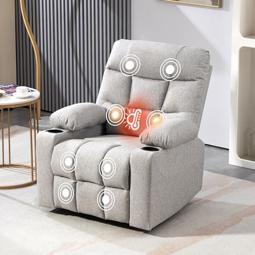 BRTHORY Relaxsessel mit Massagefunktion Wärmefunktion und Vibration Fernsehsessel mit Liegefunktion Manual Lounge Chair für Wohnzimmer mit Seitentasche, 2 Getränkehalter, Liegefunktion 150°