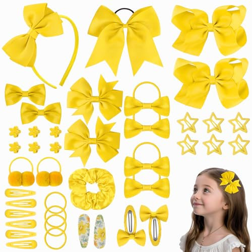 LOPHE Haarspangen Mädchen, 77Pcs Haarschmuck Haarschleifen für Kinder, Babys, Haarreifen Süße Haarklammer Kinder Set, Geschenkset Haarschmuck für Alltägliche Anlässe und Feiertagsfeiern, Gelb