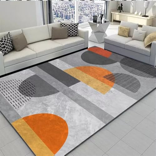 WBDYMX Large Square Floor Cushions Velvet200x200CM Teppich Mädchen Kinderzimmer Wohnzimmer Teppichboden Grauer moderner geometrischer Antifouling- und Rutschfester rechteckiger orange Carpets