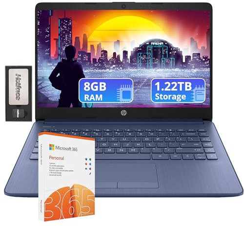 HP Flagship 14 Laptop with 1 Year Office 365 | 8GB RAM | 1.22TB Storage(64GB eMMC & 160GB Docking Station Set & 1TB Cloud Storage) | Intel 4-Core Processor | Webcam | Wi-Fi | Windows 11 | Blue