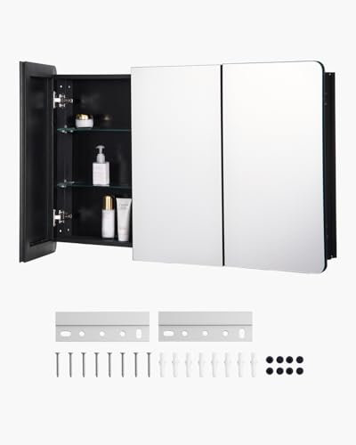 VEVOR Spiegelschrank verspiegelter Arzneischrank Medizinschrank (1017 x 135 x 647 mm) für Badezimmer mit 3 Türen & 3 Spiegeln, Einbau- und Wandmontage, Aluminiumrahmen, Badschrank