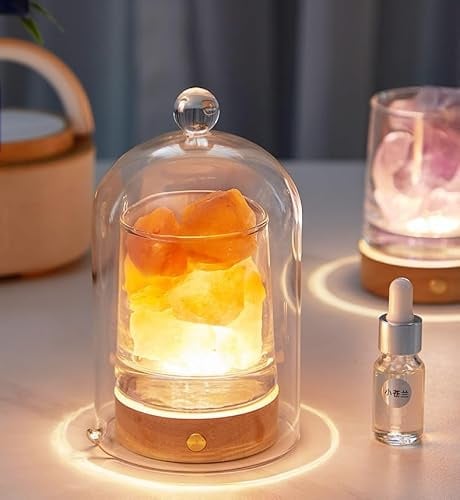 Lampe de sel de l'Himalaya 2 en 1 et diffuseur d'huiles essentielles à ultrasons, lumière d'aromathérapie sans feu avec 2 huiles essentielles, aromathérapie, 3 couleurs de chargement USB avec