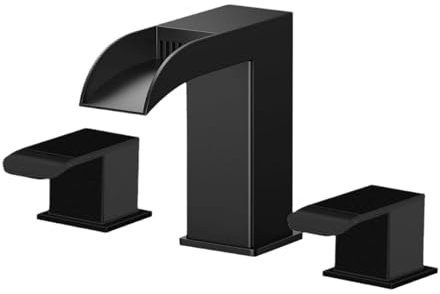 Wasserfall Waschtischarmatur mit Led Wasserhahn Bad Schwarz Zweigriff Badarmatur Waschbecken 3 Teilig Kaltes und Warmes Wasser