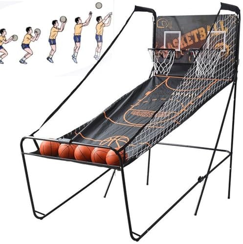 Indoor/Outdoor Double Basketball Shooting Machine - Folding Arcade Game with Electronic Scoring & 5 Basketballs for Convenient Movement