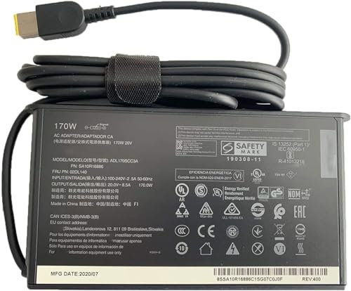 170W 20V 8.5A SA10R16886 02DL140 ADL170SCC3A ADL170SLC3A Slim AC Adapter Laptop Charger Compatible for Lenovo ThinkPad P73 (20V 8.5A)