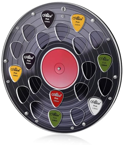 Teenyyou Round Record Guitar Pick Display Case Holder Wall Mountable Guitar Pick Storage Holder Case Gifts for Men Music Lovers Players Guitarist Collectible Decoration(Black)