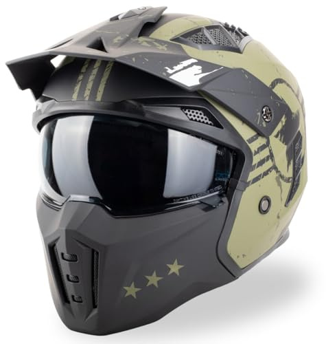 VINZ Shikoku Jethelm / Streetfighter Helm | ECE 22.06 zugelassen | Motorradhelm | Rollerhelm mit Sonnenvisier / Sonnenblende | Jet Helm Mit abnehmbarem Kinnschutz