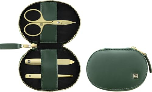 ZWILLING Manicure Pedicure Set 3pcs, Combination Nail Scissors, Vegan Apple Leather Case, Green | Complete stainless steel nail care set in a sustainable vegan apple leather case, ideal for travel and everyday use