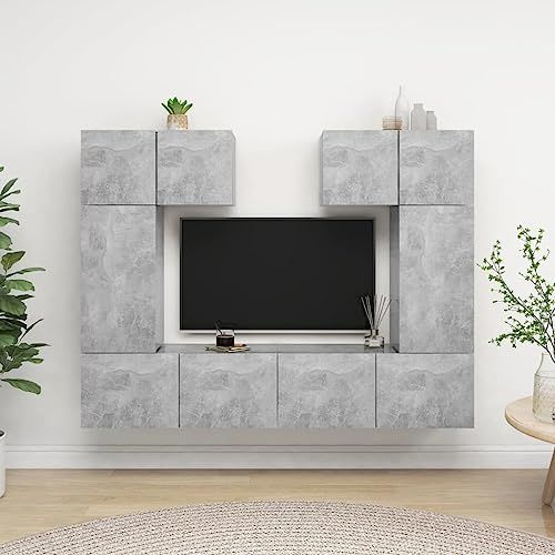 Youuihom Hängendes TV Sideboard 6-teiliges Set Betongrau Holzwerkstoff 60/80/30 cm Modernes Wand Lowboard zum Stauraum Wohnzimmer für TV Fernseher und Gamingkonsole