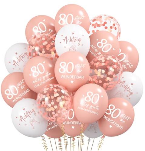 80. Geburtstag Deko Frauen, 30 Stück Luftballons 80 Jahre Rosegold, 80. Geburtstag Deko Frauen, 80er Geburtstagdeko Set, Alles Gute zum Geburtstag Ballons, Party Deko Supplies, 80th Birthday Deko