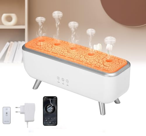 Quallen Ätherisches Öl Diffusor mit Dynamischer Ton-Pickup, 300 ml | Aromadiffusor, mit 4/8-Stunden-Timer, 7-farbiges Licht, 2 Sprühmodi und Fernbedienung, Luftbefeuchter für Zuhause, Büro