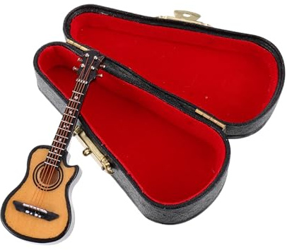 FUNOMOCYA Miniatur Gitarrenmodell Lackierung Detailreiche Handgefertigte Mini Deko Gitarre für Wohn Büro Werkstattdekoration Inklusive Koffer und Ständer