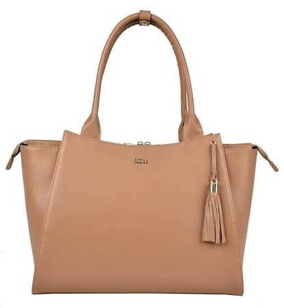 Socha Laptoptasche Damen/Aktentasche Frauen/Designertasche mit Tragegurt - Elegant - feinstes Leder - Diamond Edition Caddy Camel - 17,3 Zoll hellbraun