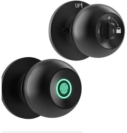 SDSKZOZP Serrure de porte à empreintes digitales, bouton intelligent 1 avec application/clavier, entrée sans clé, serrure biométrique(Black)